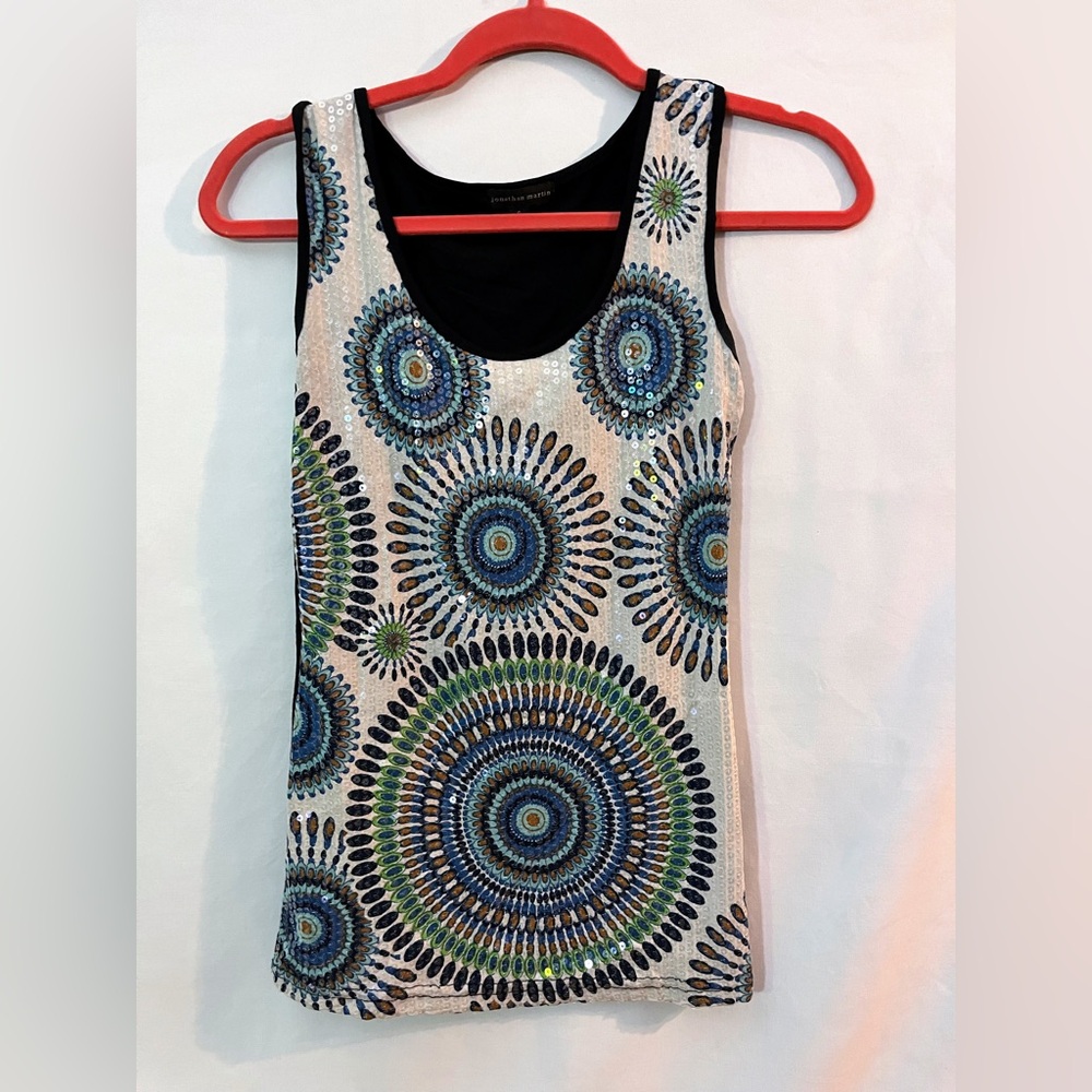 Jonathan Martín Sequin Sleeveless Crew Neck Tank Size Small